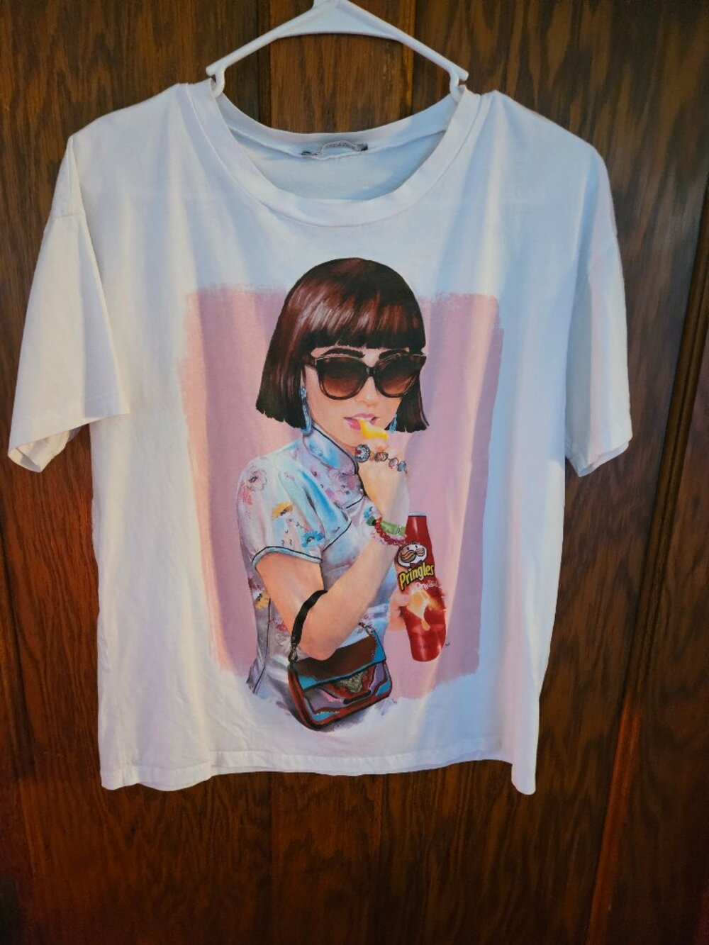 Zara Shirt Womens Small  White Pringles Graphic Double Sided Tee Advertising